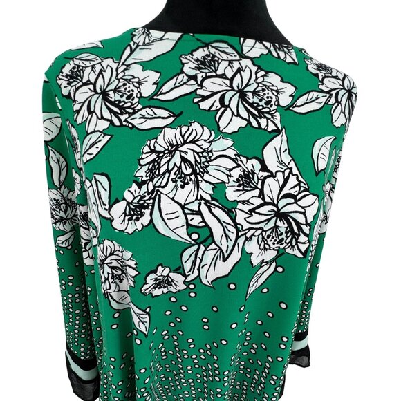 Alfani Womens 2X Green Floral Tunic Top Bell Sleeves Stretch Asymmetrical‎ Boxy - Picture 1 of 8